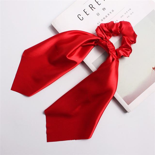 DIY Solid/Floral Print Bow Satin Long Ribbon Ponytail Scarf Hair Tie Scrunchies Women Girls Elastic Hair Bands Hair Accessories JadeMoghul Inc. 