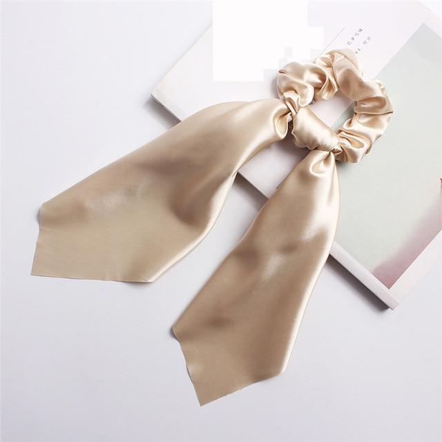 DIY Solid/Floral Print Bow Satin Long Ribbon Ponytail Scarf Hair Tie Scrunchies Women Girls Elastic Hair Bands Hair Accessories JadeMoghul Inc. 