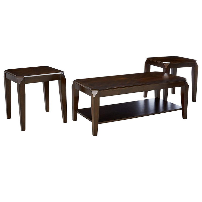 Docila 3Pc Pack Coffee/End Table Set, Walnut-Coffee Table Sets-Walnut Brown-Poplar Wood Basswood Veneer MDF PB-JadeMoghul Inc.