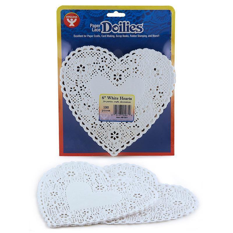 DOILIES 6 WHITE HEARTS 100/PK-Arts & Crafts-JadeMoghul Inc.