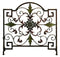 Domed Top Leaf Patterned Single Panel Metal Fire Screen, Bronze and Green-Screens and Room Dividers-Bronze and Green-Metal-Textured-JadeMoghul Inc.