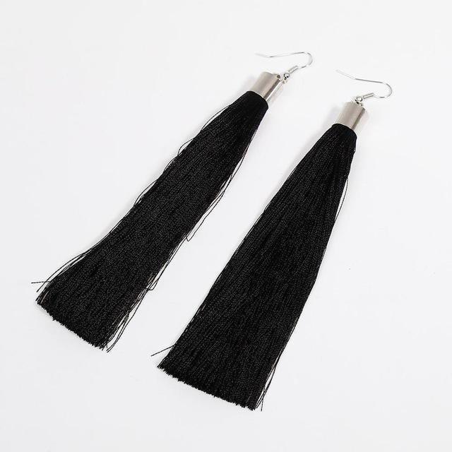 DoreenBeads 2017 New Hot Bohemia Long Tassel Earrings for Women European Exaggerated Boho Vintage Drop Earrings 8 Colors, 1 Pair-Black-JadeMoghul Inc.