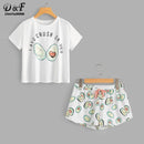 Dotfashion Round Neck Print Cartoon Top And Bow Front Shorts Pajama Set 2017 New Woman Short Sleeve Casual Pajama Set-Multi-XS-JadeMoghul Inc.