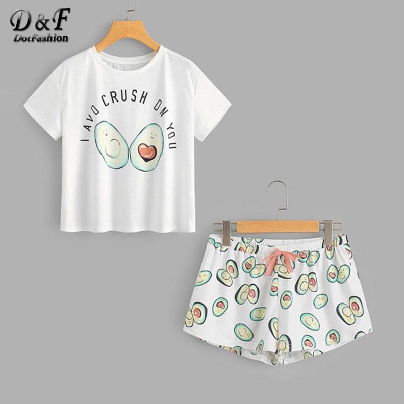 Dotfashion Round Neck Print Cartoon Top And Bow Front Shorts Pajama Set 2017 New Woman Short Sleeve Casual Pajama Set-Multi-XS-JadeMoghul Inc.