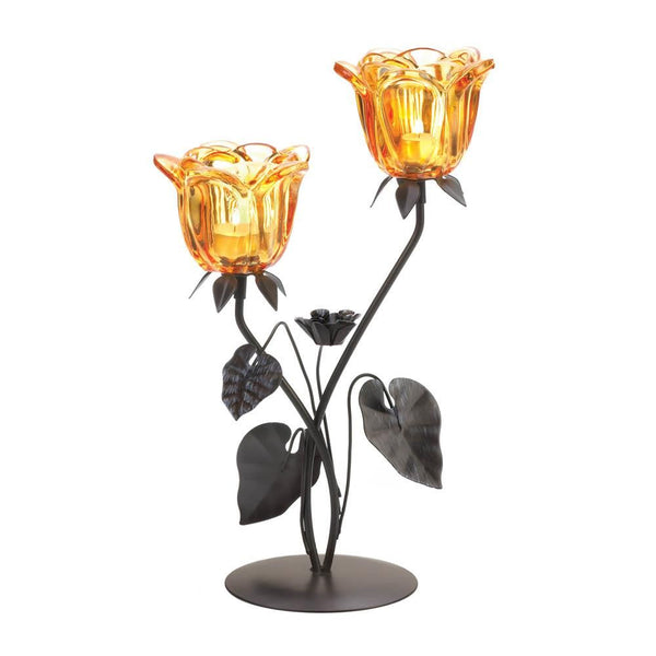 Candle Decoration Double Amber Floral Candleholder
