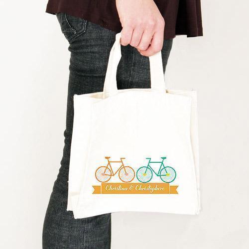 Double Bicycle Personalized Tote Bag Mini Tote with Gussets Tangerine Orange (Pack of 1)-Personalized Gifts for Women-Tangerine Orange-JadeMoghul Inc.