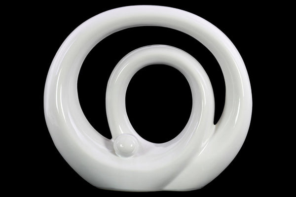 Double Circle Design Abstract Sculpture In Ceramic, Large, Glossy White-Sculptures-White-Ceramic-JadeMoghul Inc.