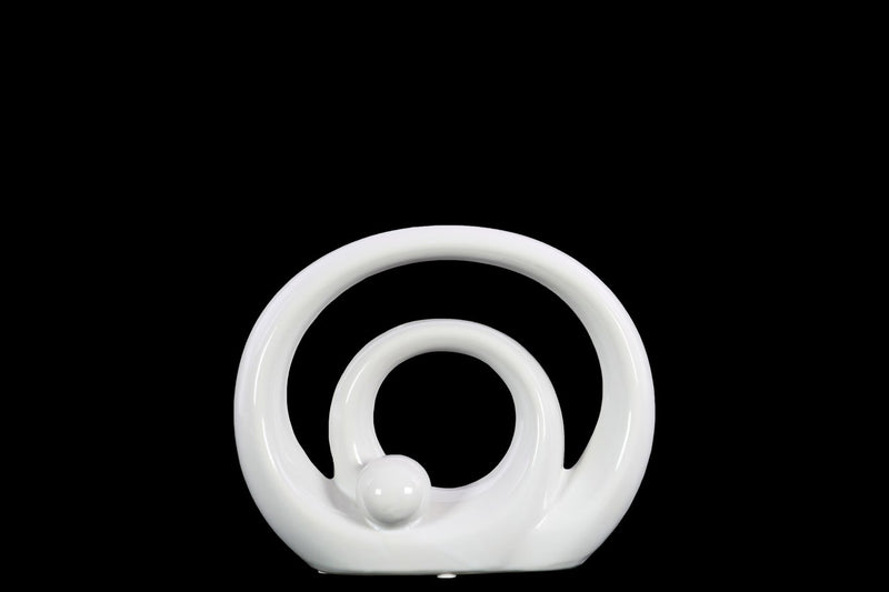 Double Circle Design Abstract Sculpture In Ceramic, Small, Glossy White-Sculptures-White-Ceramic-JadeMoghul Inc.