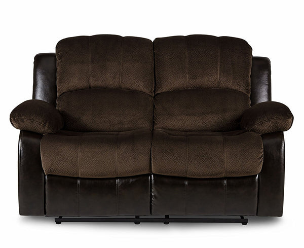 Double Reclining Loveseat In Textured Microfiber Upholstery, Dark Brown-Living Room Furniture-Dark Brown-Leather Microfiber Metal-JadeMoghul Inc.