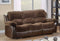 Double Reclining Sofa In Textured Microfiber Upholstery, Dark Brown-Living Room Furniture-Dark Brown-Leather Microfiber Metal-JadeMoghul Inc.