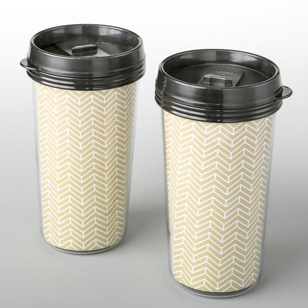 Double wall insulated Coffee cup with gold chevron design from fashioncraft-Personalized Coasters-JadeMoghul Inc.