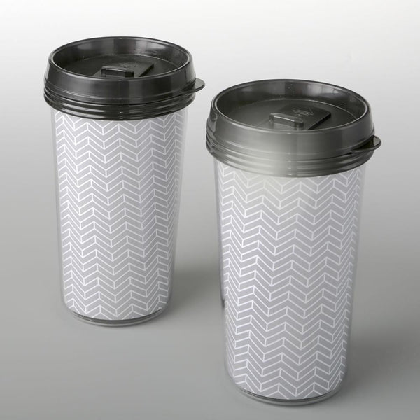 Double wall insulated Coffee cup with silver chevron design from fashioncraft-Personalized Coasters-JadeMoghul Inc.