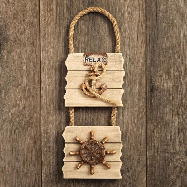 Double wall plaque - Anchor & Ships wheel - distressed wood edge-Personalized Gifts for Women-JadeMoghul Inc.