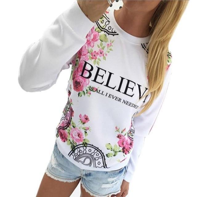 DOUDOULU Printing Female sweatshirt Women Floral Print Sweatshirt Hoodies Long Sleeve Loose Blouse Moletom Feminino