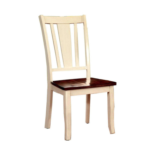 Dover Side Chair With Wooden Seat, Cherry & White Finsih, Set Of 2-Armchairs and Accent Chairs-White & cherry-Wood-JadeMoghul Inc.