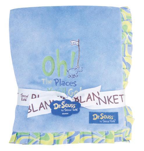Dr. Seuss Oh, The Places You'll Go! Blue Ruffled Velour Baby Blanket-S-OTPYG B-JadeMoghul Inc.
