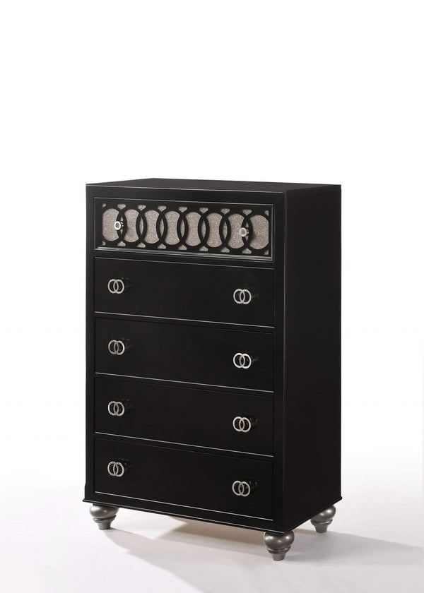 Drawers Black Chest of Drawers - 35" X 16" X 50" Nickel Brushed and Black Wood Chest HomeRoots
