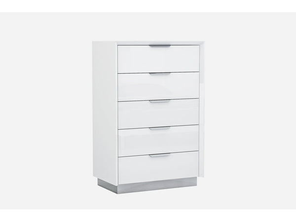 Drawers White Chest of Drawers - 33" X 19" X 49" Gloss White Stainless Steel Drawer Chest HomeRoots