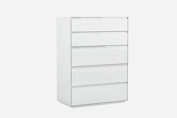 Drawers White Chest of Drawers - 36" X 19" X 48" Gloss White Stainless Steel Drawer Chest HomeRoots