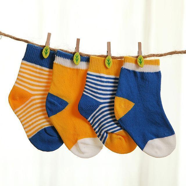 DreamShining Spring Baby Socks Set 4 pair Cotton Stripe Newborn Toddler Socks For 0-3 Years Old Christmas Gift Boy Girl Socks-C-6M-JadeMoghul Inc.