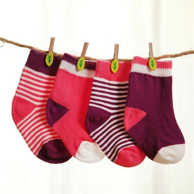 DreamShining Spring Baby Socks Set 4 pair Cotton Stripe Newborn Toddler Socks For 0-3 Years Old Christmas Gift Boy Girl Socks-D-6M-JadeMoghul Inc.