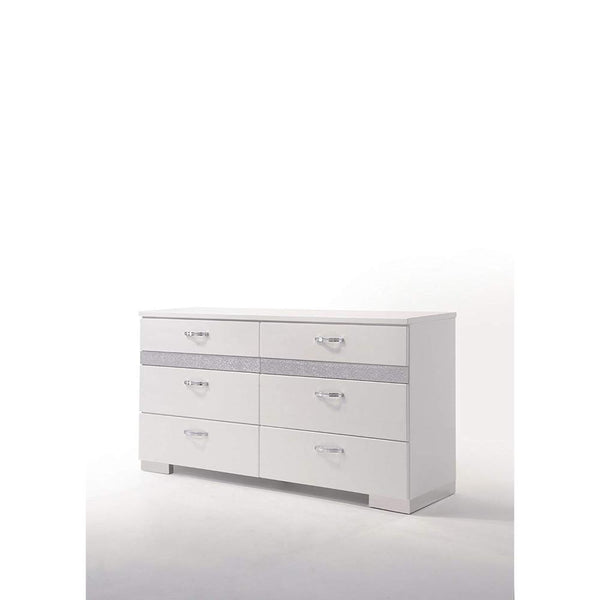 Dresser With Eight Center Metal Glide Drawers In White Gloss Finish-Bedroom Furniture-White-Wood-JadeMoghul Inc.
