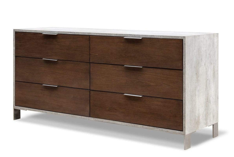 Dressers 6 Drawer Dresser - 30" Dark Walnut Veneer, Steel, and Concrete Dresser with 6 Drawers HomeRoots