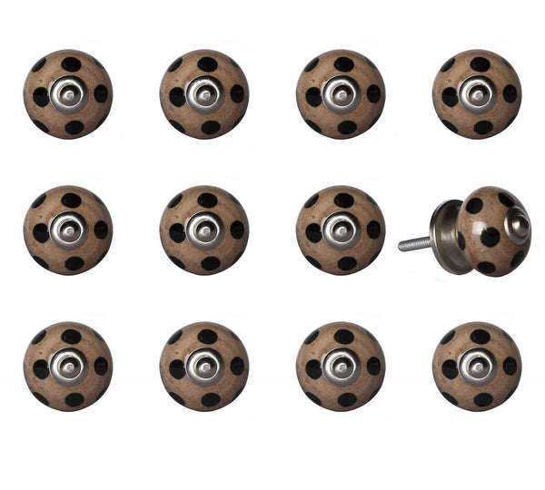 Dressers Dresser Knobs - 1.5" x 1.5" x 1.5" Ceramic/Metal Brown Black 12 Pack Knob HomeRoots