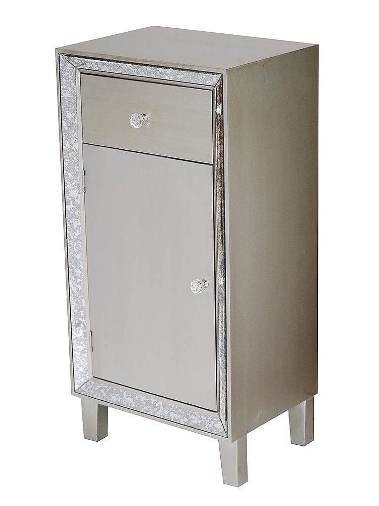 Dressers Dresser with Mirror - 22'.75" X 19" X 38" Champagne MDF, Wood, Mirrored Glass Accent Cabinet with a Drawer and Door and d Mirror Accents HomeRoots