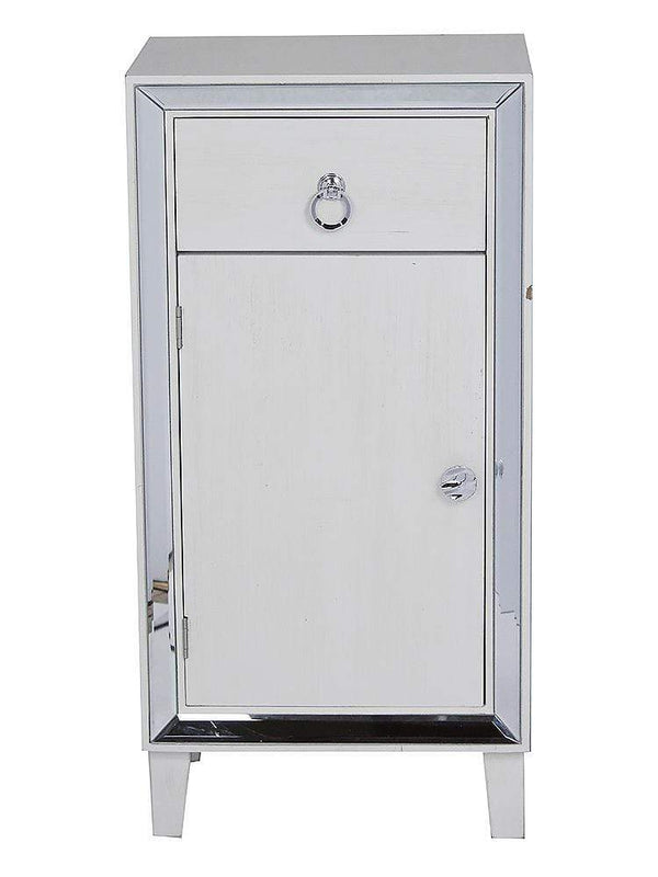 Dressers Dresser with Mirror - 23" X 20'.5" X 41'.5" Antique White MDF, Wood, Mirrored Glass Accent Cabinet with a Drawer and a Mirrored Door HomeRoots