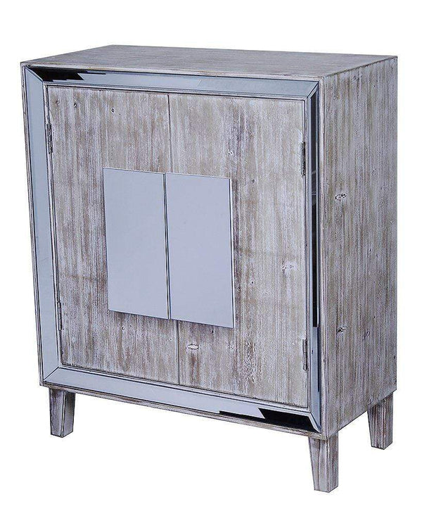 Dressers Dresser with Mirror - 32'.75" X 18'.75" X 34'.5" White Washed MDF, Wood, Mirrored Glass White Washed Sideboard with Doors with Mirror Accents HomeRoots