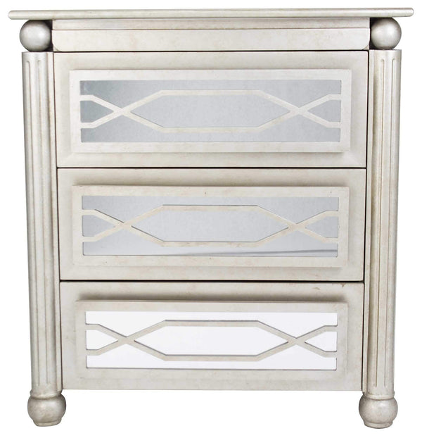 Dressers Dresser with Mirror - 35" X 17" X 37" Antique Silver W/ Gold MDF, Wood, Mirrored Glass Accent Cabinet with drawers and Mirrored Glass HomeRoots