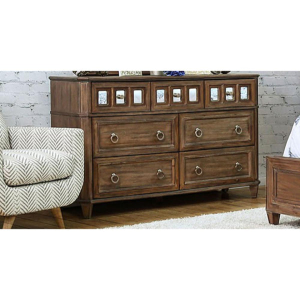 Dressers Splendid Transitional Style Wooden Dresser, Rustic Oak Brown Benzara