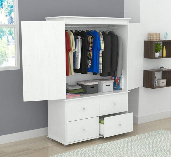 Dressers White Dresser - 70.9" White Solid Composite Wood Dresser with 2 Doors and 4 Drawers HomeRoots