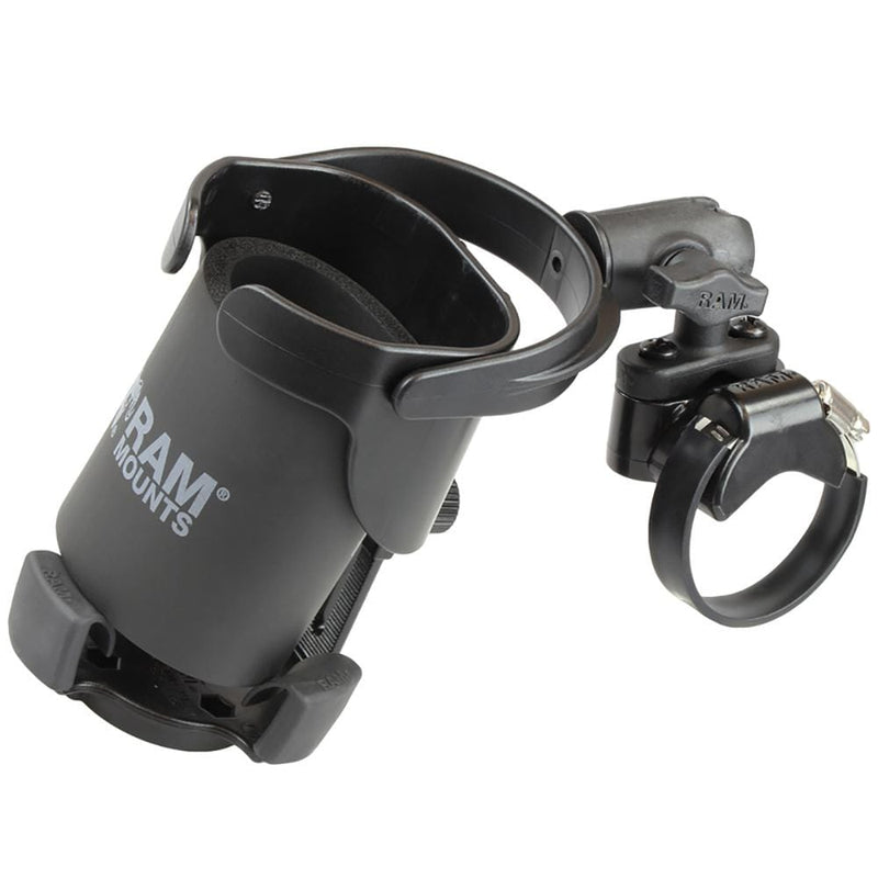 Drink Cup Mounts RAM Mount Level Cup XL Low Profile Mount w/Large Strap Clamp Base [RAP-B-417-200-1-231Z-2NUBU] RAM Mounting Systems