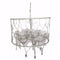 Drum shaped Chandelier With Hanging Crystals, White-Chandeliers-White-plastic bead glass iron-JadeMoghul Inc.