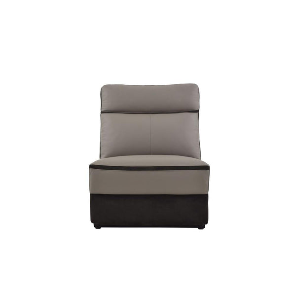 Dual Tone Armless Power Reclining Chair, Taupe Gray-Living Room Furniture-Gray-Leather Fabric Metal-JadeMoghul Inc.