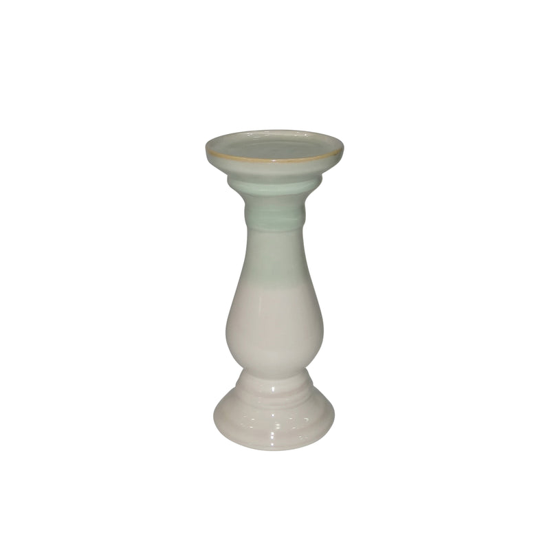 Dual Tone Ceramic Candle Holder in Traditional Style, White and Green-Candle & Votive Holders-White and Green-Ceramic-JadeMoghul Inc.