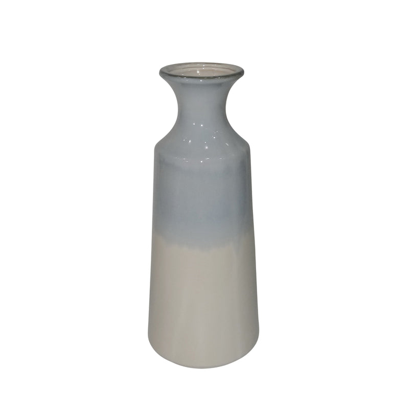 Dual Tone Ceramic Decorative Vase with Round Flared Opening, Blue and White-Vases-Blue and White-Ceramic-JadeMoghul Inc.