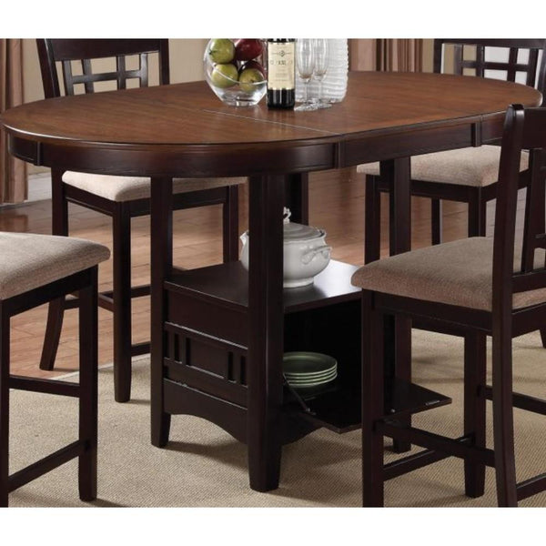Dual-Tone Counter Height Dining Table With Storage Base, Brown-Dining Tables-Brown-Wood-JadeMoghul Inc.