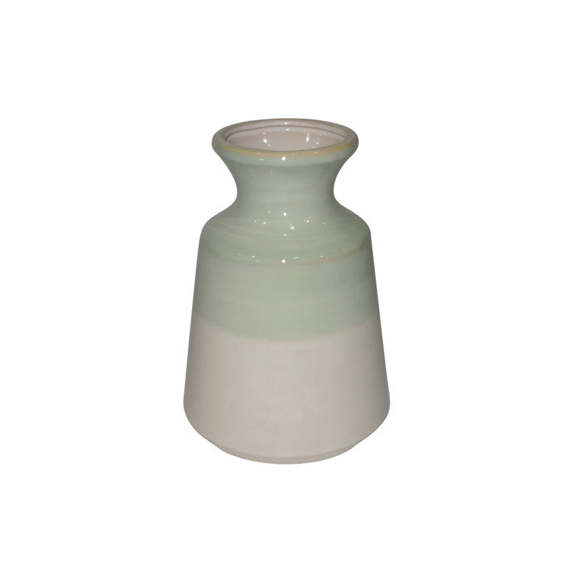 Dual Tone Decorative Ceramic Vase with Flared Neck, Green and White-Vases-White and Green-Ceramic-JadeMoghul Inc.