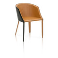 Dual-Tone Dining Chair With Curved Back Saddle Brown And Black-Dining Chairs-Brown and Black-Leather-JadeMoghul Inc.