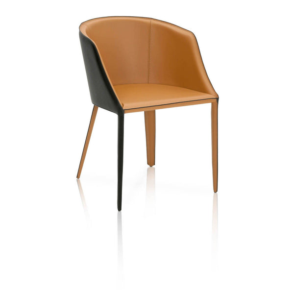 Dual-Tone Dining Chair With Curved Back Saddle Brown And Black-Dining Chairs-Brown and Black-Leather-JadeMoghul Inc.