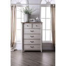 Dual Tone Five Drawers Wooden Chest with Tapered Feet Support, White and Brown-Cabinet and Storage Chests-White and Brown-Wood Veneer Solid Wood and Metal-JadeMoghul Inc.