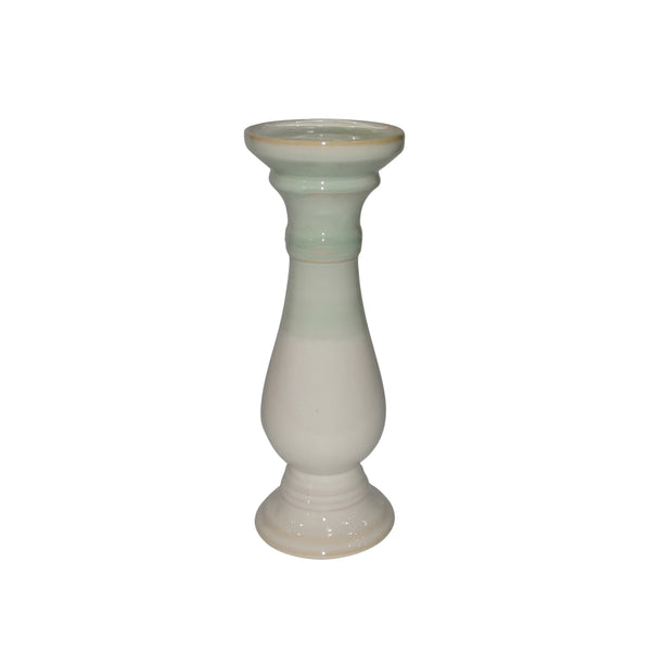 Dual Tone Large Size Ceramic Candle Holder in Traditional Style, White and Green-Candle & Votive Holders-White and Green-Ceramic-JadeMoghul Inc.