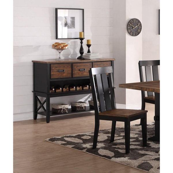 Dual Tone Rubber Wood Server With Spacious Storages Black and Brown-Accent Chests and Cabinets-Brown-Rubber Wood Plywood MDF with Pine Veneer-JadeMoghul Inc.