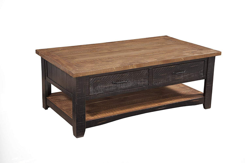 Dual Tone Wooden Coffee Table With Two Drawers, Antique Black and Honey Tobacco Brown-Coffee Tables-Black, Brown-Pine-JadeMoghul Inc.