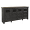 Dual Tone Wooden TV Stand with Four Cross Buck Doors Storage, Extra Large, Brown and Black-Media Storage Cabinets & Racks-Brown and Black-Wood-JadeMoghul Inc.