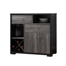 Dual-Tone Wooden Wine Cabinet, Black & Distressed Gray-Cabinets-Black And Gray-MDF Wood-JadeMoghul Inc.