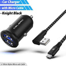 Dual USB Car Charger Adapter 4.8A Mini Metal Car-Charger Mobile Phone Car USB Charger Auto Charge 2 Port 24W for Samsung iPhone-Black Micro USB Set-JadeMoghul Inc.